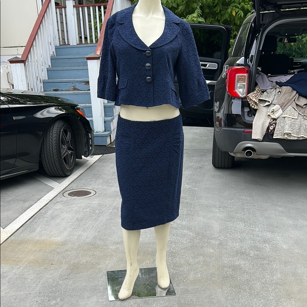 Navy Lace Overlay Business Suit (2pc)